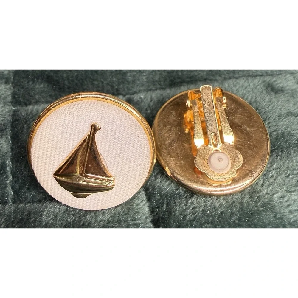 Vintage 80's Costume Jewelry Earrings Lot 3 Clip Ons Nautical Gold Tone Enamel